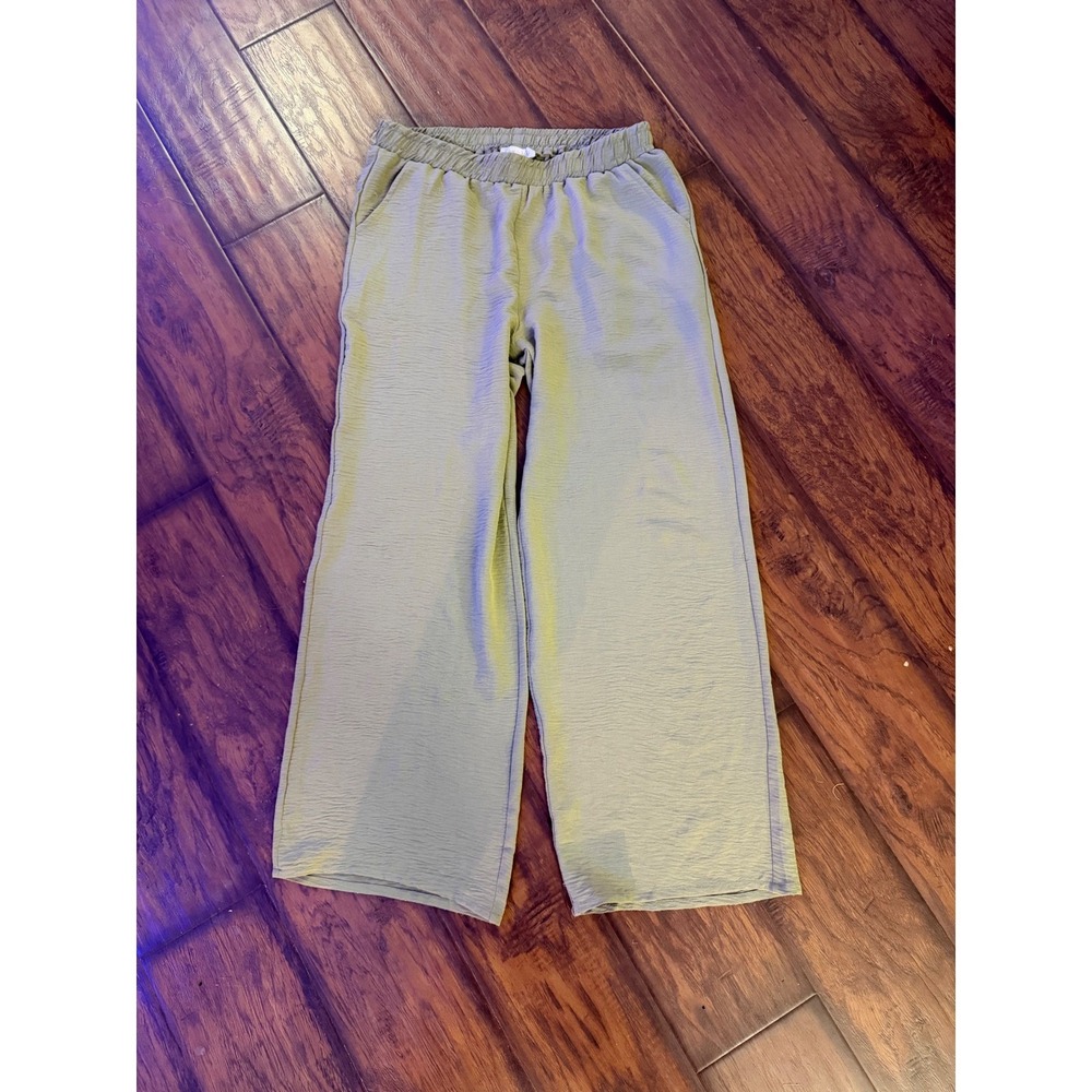 First Kick Maternity Olive Green Wide‎ Leg Pants Medium Elastic Waist Lounge